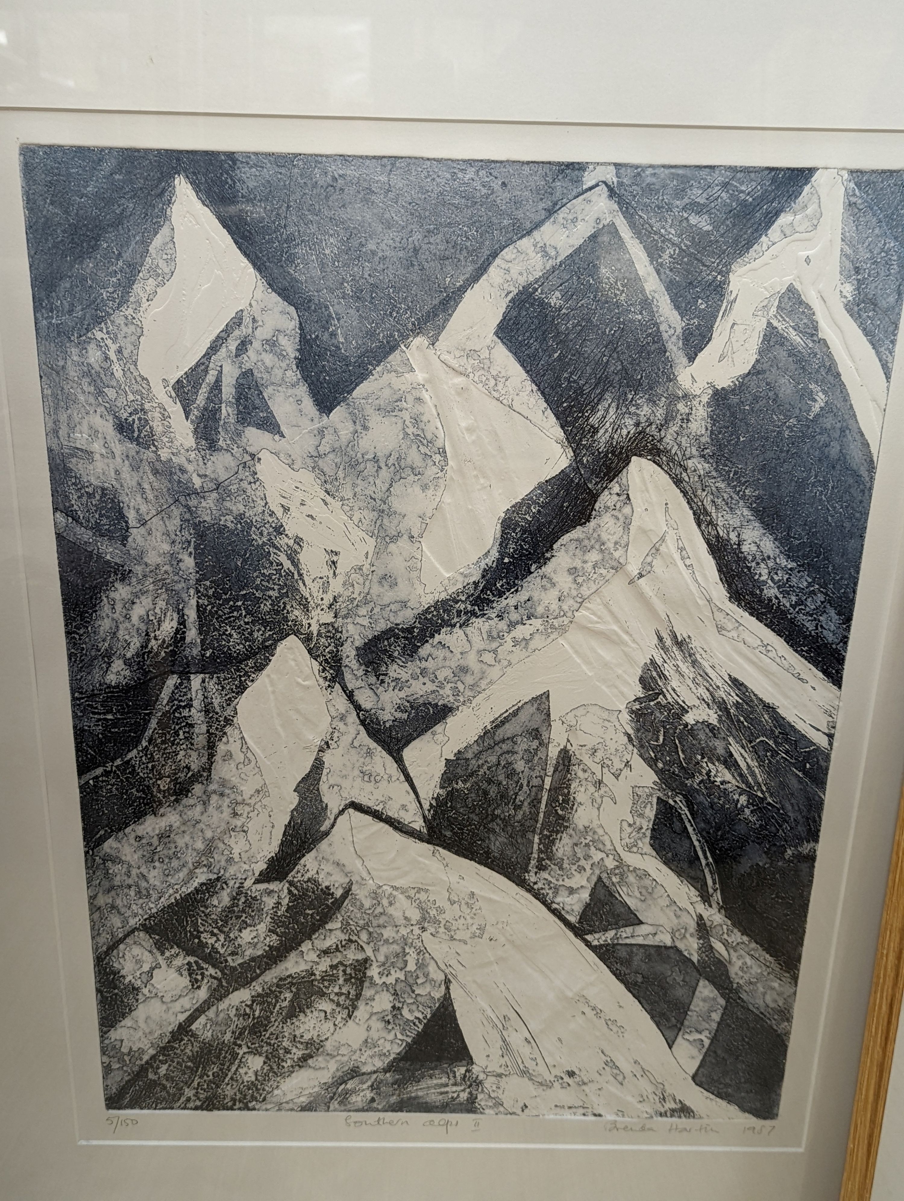 Brenda Harting, limited edition print, 'Southern Alps II', signed and dated 1987, 5/150, 60 x 45cm and a limited edition print by Rupert Shepherd, 'Swallows', 4/50, 50 x 51cm